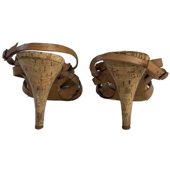 Carlos By Carlos Santana Sandals Leather Cork Heels Strappy Womens 9.5 M - Picture 3 of 9